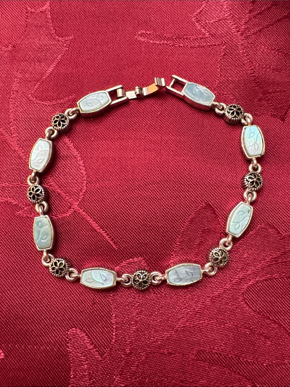 Silver Blue Opal Tile Link Bracelet - Women’s Elegant Jewelry